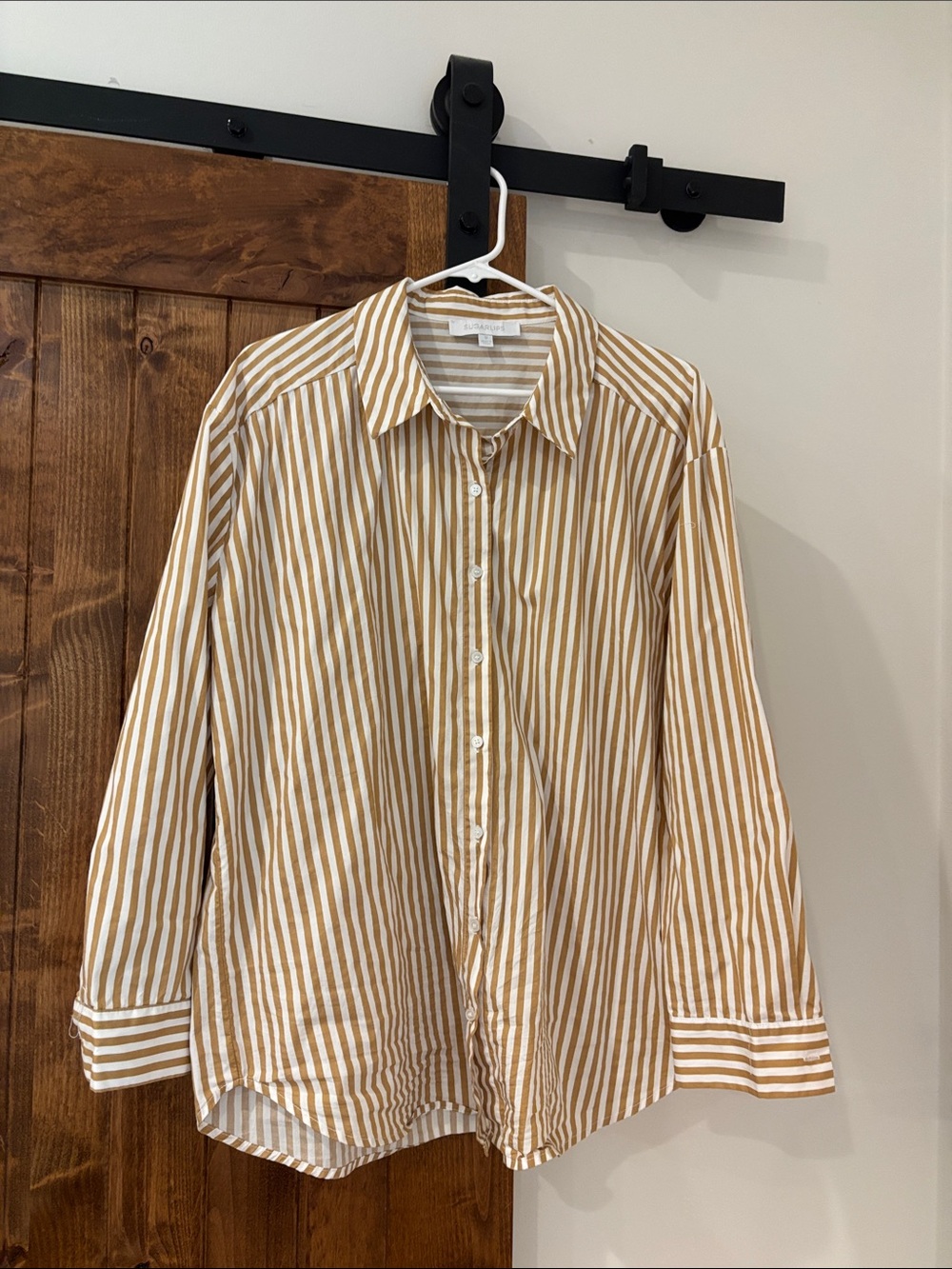Sugarlips Tan & White Striped Button-Down Shirt